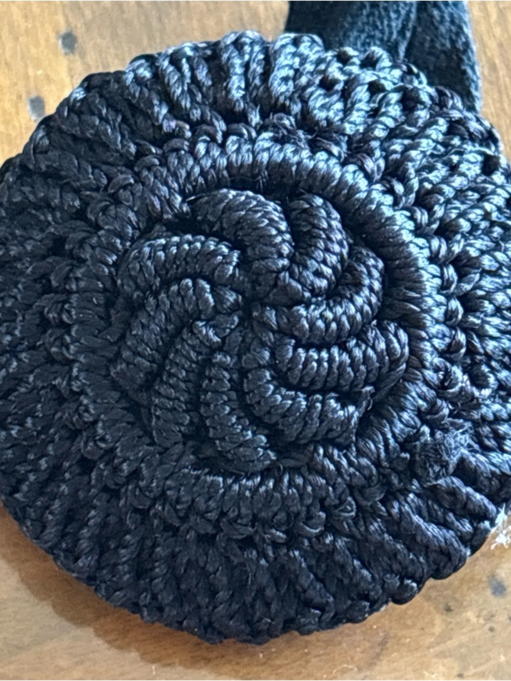 Button Handmade Passementerie Black 1.75" Diameter Vintage 1970's